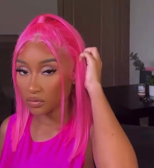 Pink Colored Straight Lace Frontal Wig human hair